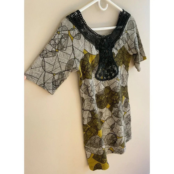 Angie Printed Fall Boho Sweater Dress with Crochet Neckline Size Small - Picture 5 of 11